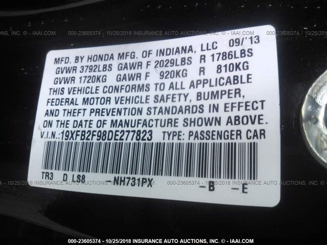 19XFB2F98DE277823 - 2013 HONDA CIVIC EXL 黑色 照片 9