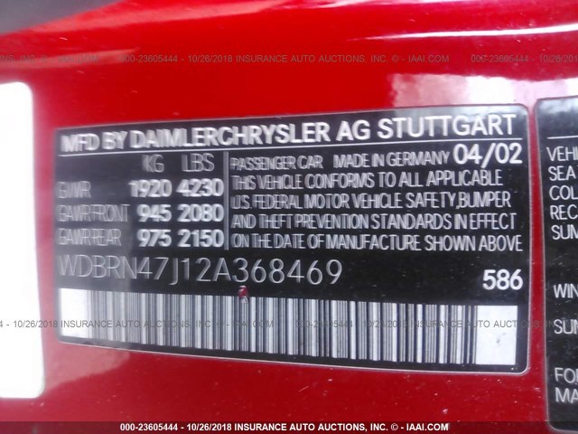 WDBRN47J12A368469 - 2002 MERCEDES-BENZ C 230K SPORT COUPE RED photo 9