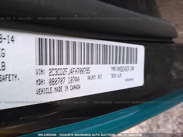 2C3CDZFJ4FH700795 - 2015 DODGE CHALLENGER R/T SCAT PACK BLUE photo 9