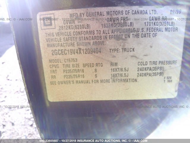 2GCEC19V4X1209404 - 1999 CHEVROLET SILVERADO C1500 BURGUNDY photo 9