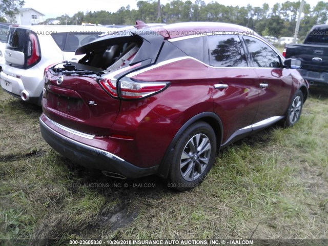 5N1AZ2MG5HN148345 - 2017 NISSAN MURANO S/SL/SV/PLATINUM RED photo 4