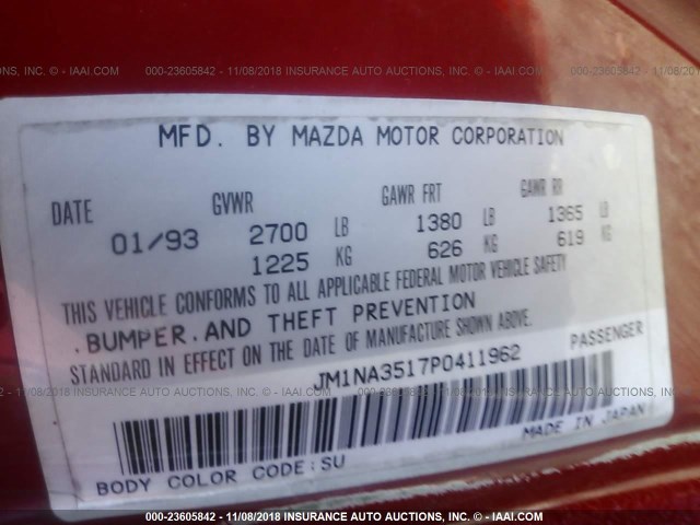 JM1NA3517P0411962 - 1993 MAZDA MX-5 MIATA RED photo 9