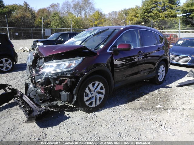 2HKRM4H78FH640201 - 2015 HONDA CR-V EXL BURGUNDY photo 2