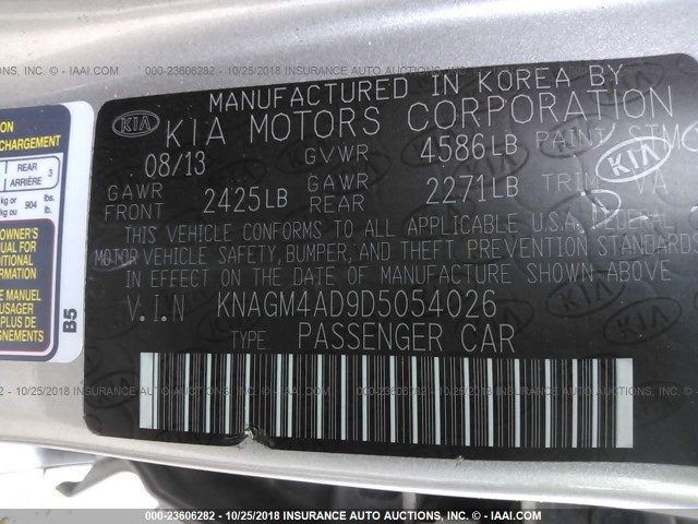 KNAGM4AD9D5054026 - 2013 KIA OPTIMA HYBRID SILVER photo 9