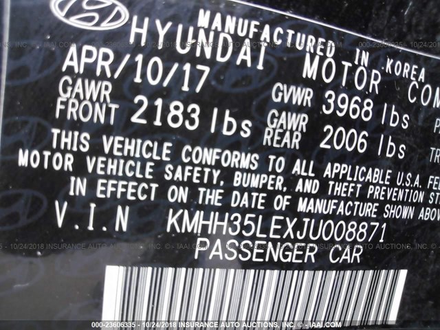 KMHH35LEXJU008871 - 2018 HYUNDAI ELANTRA GT BLACK photo 9