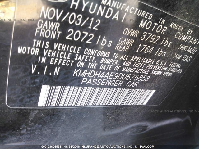 KMHDH4AE9DU675853 - 2013 HYUNDAI ELANTRA GLS/LIMITED BLACK photo 9