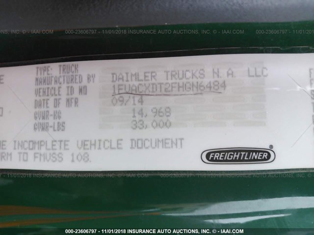 1FVACXDT2FHGN6484 - 2015 FREIGHTLINER M2 106 MEDIUM DUTY GREEN photo 10