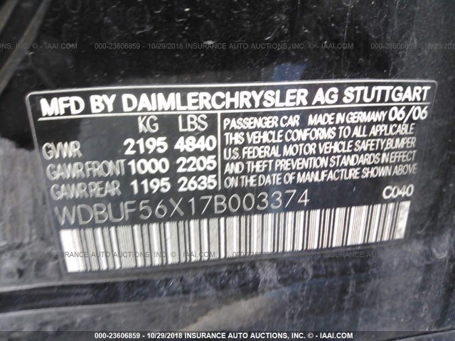 WDBUF56X17B003374 - 2007 MERCEDES-BENZ E 350 BLACK photo 9