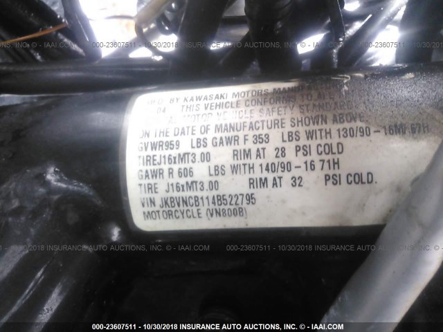 JKBVNCB114B522795 - 2004 KAWASAKI VN800 B BLUE photo 10