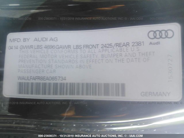 WAULFAFR8EA065734 - 2014 AUDI A5 PREMIUM PLUS BLACK photo 9