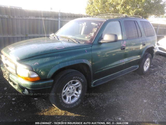 1D4HS48N23F516692 - 2003 DODGE DURANGO SLT GREEN photo 2