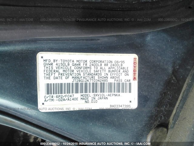 JT2BG12K7T0342485 - 1996 TOYOTA CAMRY DX/LE/XLE GREEN photo 9