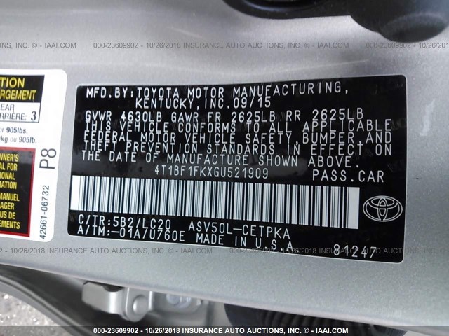 4T1BF1FKXGU521909 - 2016 TOYOTA CAMRY LE/XLE/SE/XSE TAN photo 9