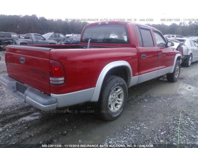 1D7HL48N64S509026 - 2004 DODGE DAKOTA QUAD SLT RED photo 4