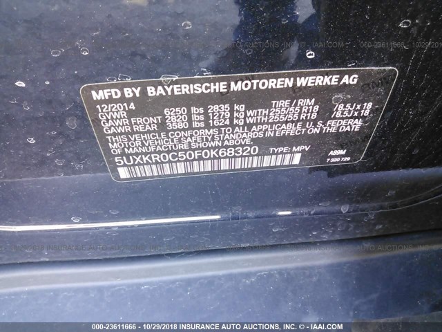 5UXKR0C50F0K68320 - 2015 BMW X5 XDRIVE35I Dark Blue photo 9