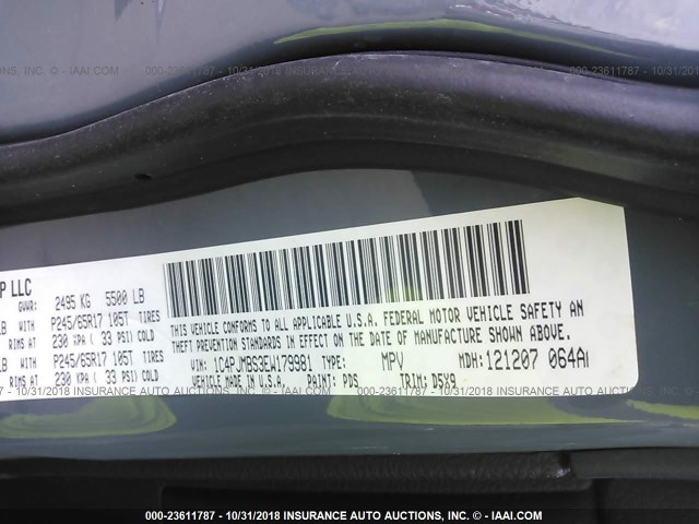 1C4PJMBS3EW179981 - 2014 JEEP CHEROKEE TRAILHAWK GRAY photo 9