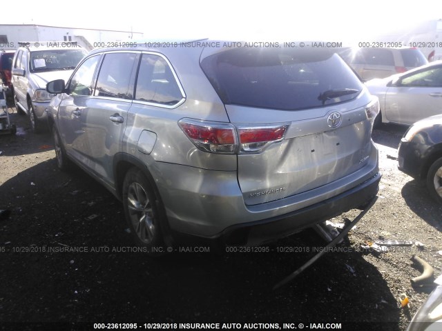 5TDJKRFH0FS131385 - 2015 TOYOTA HIGHLANDER XLE SILVER photo 3