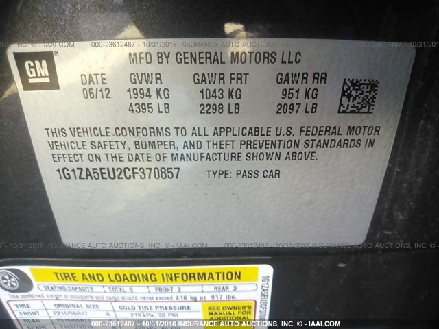 1G1ZA5EU2CF370857 - 2012 CHEVROLET MALIBU LS 棕色 照片 9