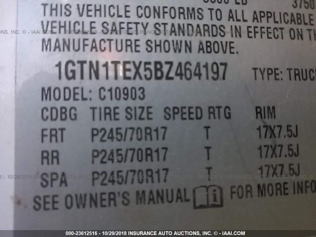 1GTN1TEX5BZ464197 - 2011 GMC SIERRA C1500 WHITE photo 9