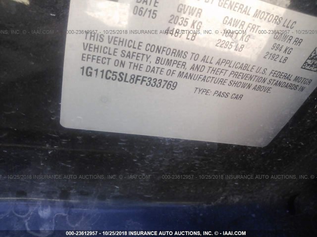 1G11C5SL8FF333769 - 2015 CHEVROLET MALIBU 1LT BLACK photo 9