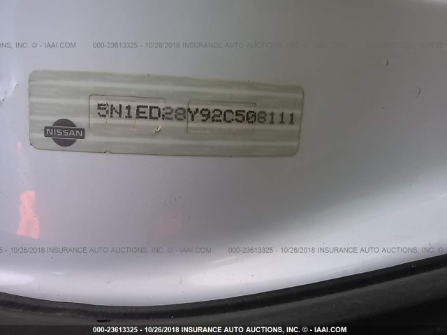 5N1ED28Y92C508111 - 2002 NISSAN XTERRA XE/SE WHITE photo 9