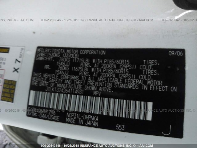 JTLKT324264114931 - 2006 TOYOTA SCION XB Ақ фото 9