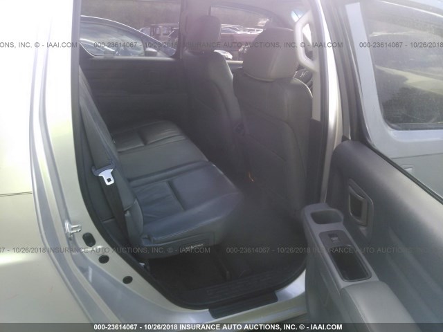 2HJYK16557H501845 - 2007 HONDA RIDGELINE RTL SILVER photo 8