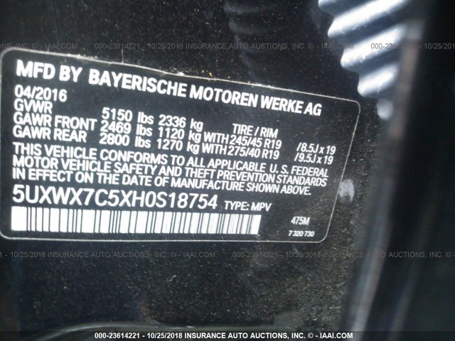 5UXWX7C5XH0S18754 - 2017 BMW X3 XDRIVE35I BLACK photo 9