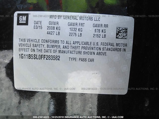 1G11B5SL0FF283582 - 2015 CHEVROLET MALIBU LS 黑色 照片 9