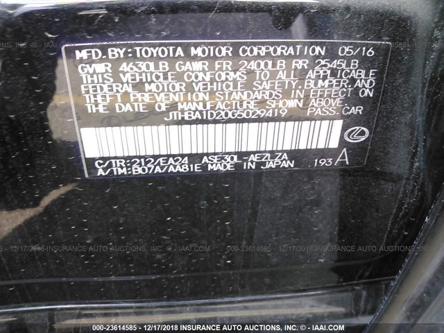 JTHBA1D20G5029419 - 2016 LEXUS IS 200T BLACK photo 9