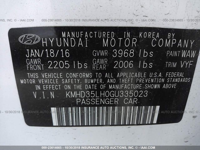 KMHD35LH0GU335023 - 2016 HYUNDAI ELANTRA GT WHITE photo 9