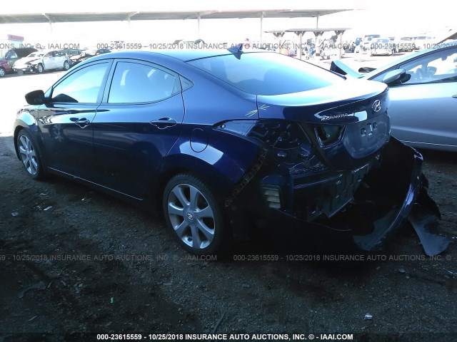 5NPDH4AE4DH298265 - 2013 HYUNDAI ELANTRA GLS/LIMITED BLUE photo 3