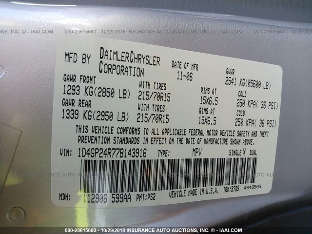 1D4GP24R77B143916 - 2007 DODGE GRAND CARAVAN SE SILVER photo 9