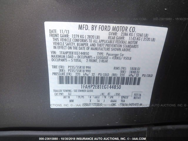 1FAHP2E81EG144850 - 2014 FORD TAURUS SEL GRAY photo 9