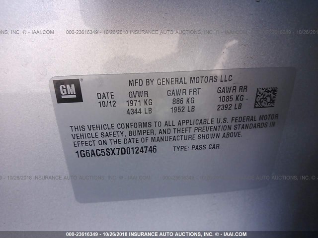 1G6AC5SX7D0124746 - 2013 CADILLAC ATS PERFORMANCE SILVER photo 9