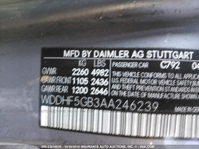 WDDHF5GB3AA246239 - 2010 MERCEDES-BENZ E 350 GRAY photo 9