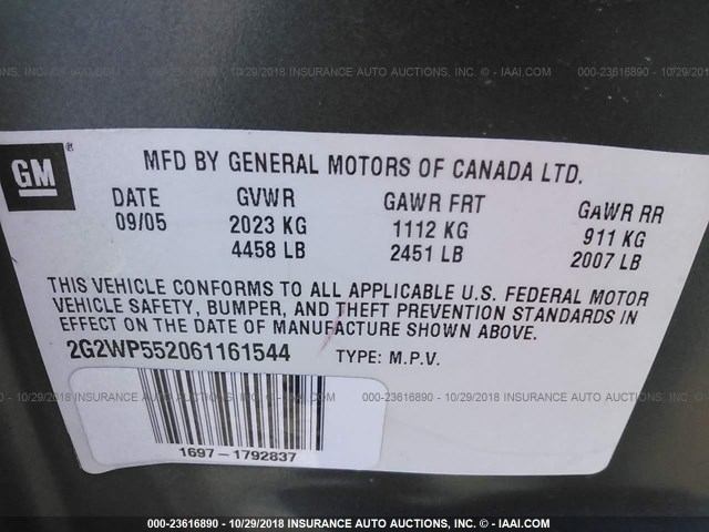 2G2WP552061161544 - 2006 PONTIAC GRAND PRIX BLUE photo 9