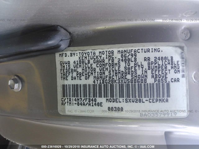 4T1BG28K3XU588688 - 1999 TOYOTA CAMRY CE/LE/XLE GRAY photo 9