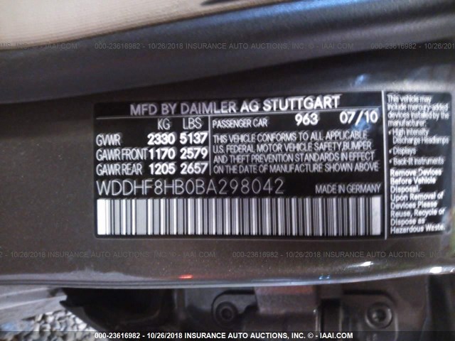 WDDHF8HB0BA298042 - 2011 MERCEDES-BENZ E 350 4MATIC GRAY photo 9