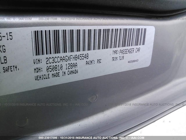 2C3CCAAGXFH845548 - 2015 CHRYSLER 300 LIMITED SILVER photo 9