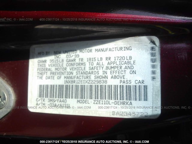 1NXBR12E0XZ229838 - 1999 TOYOTA COROLLA VE/CE/LE 红色 照片 9