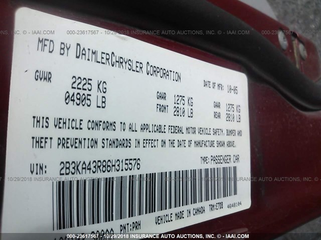 2B3KA43R86H315576 - 2006 DODGE CHARGER SE/SXT RED photo 9