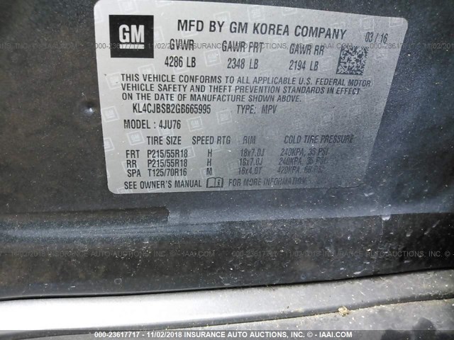 KL4CJBSB2GB665995 - 2016 BUICK ENCORE CONVENIENCE GRAY photo 9