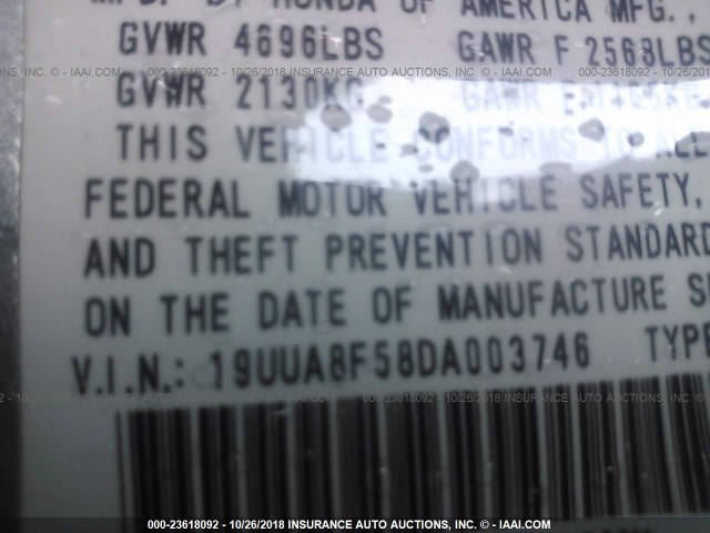 19UUA8F58DA003746 - 2013 ACURA TL TECH SILVER photo 9