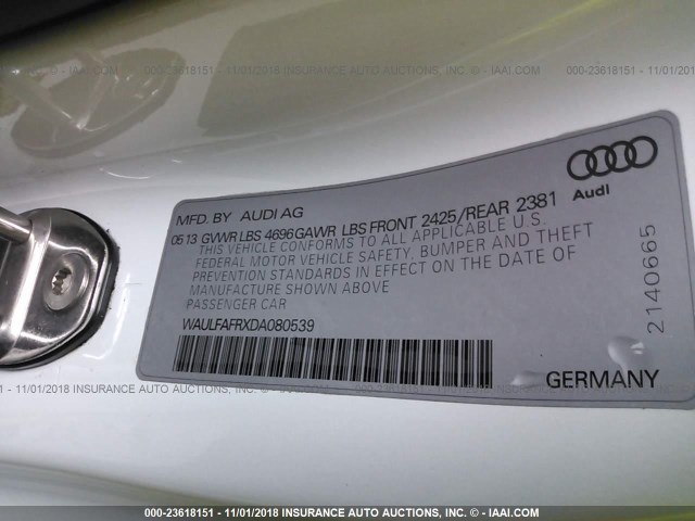 WAULFAFRXDA080539 - 2013 AUDI A5 PREMIUM PLUS WHITE photo 9