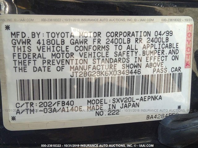 JT2BG28K6X0349446 - 1999 TOYOTA CAMRY LE/XLE 黑色 照片 9