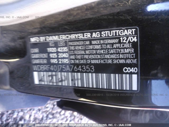 WDBRF40J75A764353 - 2005 MERCEDES-BENZ C 230K SPORT SEDAN BLACK photo 9