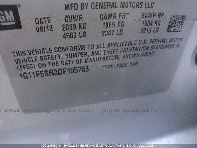 1G11F5SR3DF155763 - 2013 CHEVROLET MALIBU 2LT SILVER photo 9