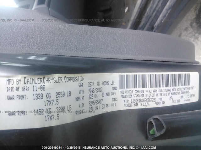 1J8GR48K67C567221 - 2007 JEEP GRAND CHEROKEE LAREDO/COLUMBIA/FREEDOM 灰色 照片 9