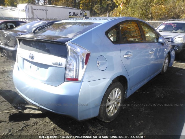 JTDKN3DP1C3020196 - 2012 TOYOTA PRIUS PLUG-IN  BLUE photo 4